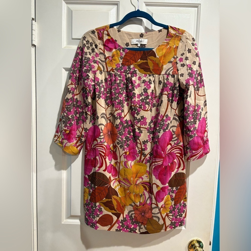 Tibi floral silk mini tunic  dress boho vintage inspired  sz 0